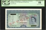 1953年马来亚及英属婆罗洲货币发行局伍拾圆。PCGS Currency Choice About New 58.