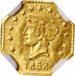 1852 California Gold Token. Octagonal 1/2. Liberty / Bear #2c. MS-67 (NGC).