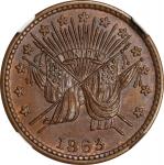 1863 Crossed Flags / Six-Pointed Star. Fuld-189/399 a. Rarity-1. Copper. Plain Edge. MS-66 BN (NGC).