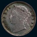 1865年香港一文铜币，1866年香港贰毫银币各一枚，极美至近未使用品
