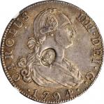 1797年戳印半圆银币。 乔治三世。GREAT BRITAIN. 1/2 Dollar, ND (1797). George III. NGC AU-58; Countermark: AU Stron