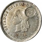 COLOMBIA. Costa Rica. (1889) counterstamp on Colombia 1874 Medellín 5 Decimos. KM-135.1. AU-53, C/M 