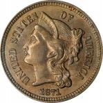 1871 Nickel Three-Cent Piece. AU-58 (PCGS). OGH--First Generation.