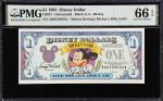 Lot of (2) Disney Dollars. $1 1993. Disneyland. PMG Gem Uncirculated 65 EPQ & 66 EPQ. Consecutive.
