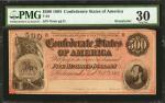 T-64. Confederate Currency. 1864 $500. PMG Very Fine 30. Remainder.