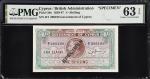 CYPRUS. Government of Cyprus. 1 Shilling, 1947. P-20s. Shilling. PMG Choice Uncirculated 63 EPQ.