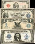 Lot of (4) Mixed Notes. $1 & $2. 1899 to 1928F. Silver Certificates, Federal Reserve Bank Note, & Le