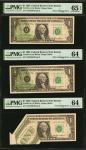 Lot of (3) Fr. 1913-A. 1985 $1 Federal Reserve Notes. Boston. PMG Choice Uncirculated 64 & Gem Uncir