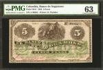 COLOMBIA. Banco de Sogamoso. 5 Pesos, August 13, 1882. P-S841. PMG Choice Uncirculated 63.
