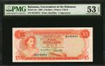 BAHAMAS. Government of the Bahamas. 5 Dollars, 1965. P-21a. PMG About Uncirculated 53 EPQ.