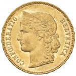Foreign coins;SVIZZERA 20 Franchi 1892 - Fr. 495 AU (g 6.46) Colpo al bordo  - SPL/SPL+;300