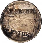 F. PRYIIE. counterstamped twice on the obverse of an 1853-O Arrows and Rays Liberty Seated half doll