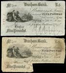 Durham Bank (Jonathan Backhouse and Compy.), ｣5, 14 October 1890, serial number C/U 509, black and w
