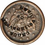 MRS. ANN ELIZA YOUNG. / OF U[T]AH. on the obverse of an 1856 Upright 5 Braided Hair cent. Host coin 