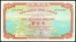 Mercantile Bank,$100, 1 November 1973, serial number A913849,red and multicolour, view of Hong Kong 
