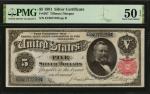 1891年白银券5美元 PMG AU 50 1891 $5  Silver Certificate