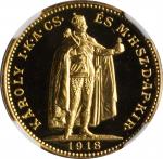 HUNGARY. Gold Restrike 20 Korona, 1918-KB (2010). Kremnitz Mint. NGC PROOF-69 Cameo.
