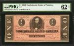 T-71. Confederate Currency. 1864 $1. PMG Uncirculated 62 EPQ.