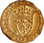 1411-18年法国1Ecu dOr。巴黎铸币厂。FRANCE. Ecu dOr, ND (1411-18). Paris Mint. Charles VI. NGC MS-63.