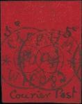 1898年威海䘙跑差邮局第一版邮票; 五分新票, 黑色印于红色, 票背是垂直签名变体, 来自版张的顶部, 故边纸较为宽阔. 保存良好.