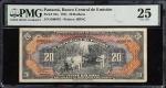 PANAMA. Banco Central de Emision de la Republica de Panama. 20 Balboas, 1941. P-25a. PMG Very Fine 2