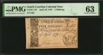 SC-147. South Carolina. April 10, 1778. 5 Shillings. PMG Choice Uncirculated 63.