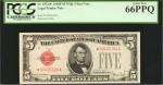 Fr. 1531*. 1928F $5 Legal Tender Star Note. PCGS Currency Gem New 66 PPQ.
