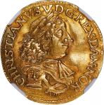 1680年丹麦克里斯蒂安五世金币 NGC AU-Details Bent DENMARK. Ducat, 1680. Gluckstadt Mint. Christian V