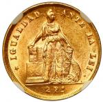 Santiago, Chile, gold 2 pesos, 1874, NGC MS 62, ex-Barros Franco.