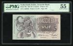 1928年荷属印尼爪哇银行5盾，编号LA 08936，PMG 55. De Javasche Bank, Netherlands Indies, 5 gulden, 1939, serial numb