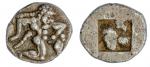 Islands of Thrace. Thasos. AR Trihemiobol, ca. 525-463 BC. 1.08 gms. Archaic ithyphallic satyr kneel