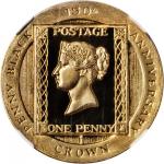 ISLE OF MAN. One Crown Penny Black in Gold, 1990. NGC PROOF-69 ULTRA CAMEO.