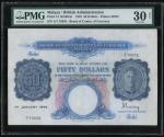 1942年马来亚50元，编号A/1 75652，PMG 30，有修补，深受藏家欢迎。Malaya: Board of Commissioners of Currency, $50, 1.1.1942,