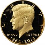 2014-W 50th Anniversary Kennedy Half Dollar. Gold. Camelot. John F. Kennedy Signature. Proof-70 Deep