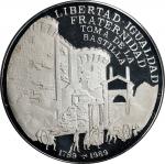 1989年古巴10比索加厚银币。法国大革命 200 週年。CUBA. Silver 10 Pesos Piefort, 1989. Havana Mint. 200th Anniversary of 