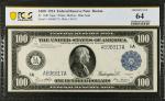 Fr. 1087. 1914 $100 Federal Reserve Note. Boston. PCGS Banknote Choice Uncirculated 64.
