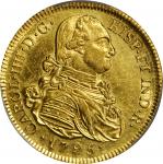 COLOMBIA. 8 Escudos, 1795-P JF. Popayan Mint. Charles IV (1788-1808). PCGS Genuine--Cleaned, AU Deta