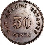 British North Borneo: Rio Grande Estates, 30 cents, STRUCK IN COPPER, undated, weight 8.23g, *Unique