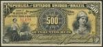 Republica dos Estados Unidos do Brazil, 500 reis, 1893, serial number 81498, black on yellow underpr