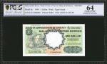 1959年马来亚及英属婆罗洲货币发行局一圆。样票。MALAYA AND BRITISH BORNEO. Board of Commissioners of Currency. 1 Dollar, 19