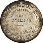 New York--New York. 1867 T.N. Hickcox & Co. Bowers-NY-6380, Rulau-Unlisted. Silvered Brass. 38 mm. A