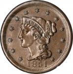 1851 Braided Hair Cent. N-18. Rarity-1. Grellman State-c. MS-63 BN (NGC).