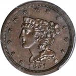 1851 Braided Hair Half Cent. C-1, the only known dies. Rarity-1. MS-63 BN (PCGS).