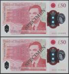 Bank of England, £50, 23 June 2021, serial number AA01 000043/44, red, Queen Elizabeth II at right a