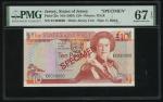 1993年泽西岛10镑样票，无日期，G. Bair诶署名，编号EC000000，PMG 67EPQ