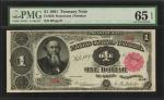 Fr. 350. 1891 $1 Treasury Note. PMG Gem Uncirculated 65 EPQ. Serial Number 8.