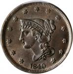 1840 Braided Hair Cent. N-5. Rarity-1. Large Date. MS-63 BN (PCGS).
