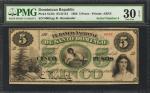DOMINICAN REPUBLIC. Banco Nacional de Santo Domingo. 5 Pesos, 1.12.1869. P-S123r. Remainder. Serial 