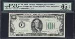 Fr. 2152-Fdgs. 1934 Dark Green Seal $100 Federal Reserve Note. Atlanta. PMG Gem Uncirculated 65 EPQ.