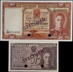 SOUTHERN RHODESIA. Lot of (2). Southern Rhodesia Currency Board. 5 & 10 Shillings, 1943-50. P-8as & 